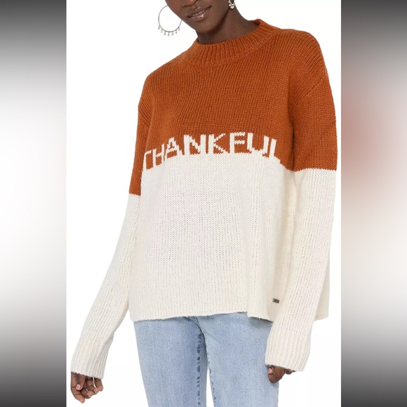 Peace Love World Sweaters - Peace Love World “Thankful” spice Intarsia Sweater Size XS